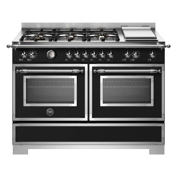 Bertazzoni HER126G2ENET2 Heritage Series 120cm Dual Fuel Range Cooker, Double Oven & Griddle - Matt Black