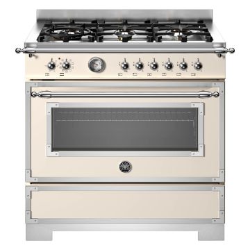 Bertazzoni HER96L1EAVT2 Heritage Series 90cm Dual Fuel Range Cooker, Single Oven - Ivory