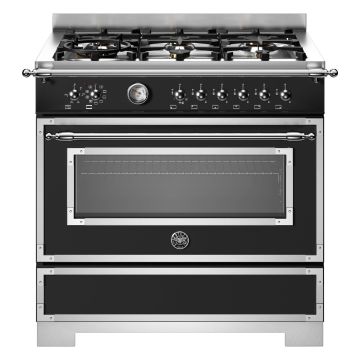 Bertazzoni HER96L1ENET2 Heritage Series 90cm Dual Fuel Range Cooker, Single Oven - Matt Black
