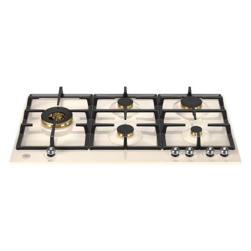 Bertazzoni P905LHERAX Heritage Series 90cm Gas Hob with Left Wok Burner - Ivory/Chrome