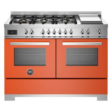Bertazzoni PRO126G2EART2 Professional Series 120cm Dual Fuel Range Cooker, Double Oven & Griddle - Gloss Orange