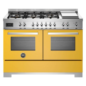 Bertazzoni PRO126G2EGIT2 Professional Series 120cm Dual Fuel Range Cooker, Double Oven & Griddle - Gloss Yellow