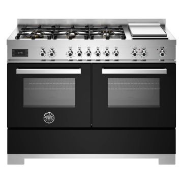 Bertazzoni PRO126G2ENET2 Professional Series 120cm Dual Fuel Range Cooker, Double Oven & Griddle - Gloss Black