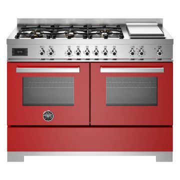 Bertazzoni PRO126G2EROT2 Professional Series 120cm Dual Fuel Range Cooker, Double Oven & Griddle - Gloss Red