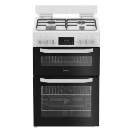 Hotpoint HTG6GDCW 60cm Gas Twin Cooker with Glass Lid - White
