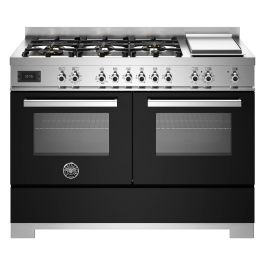 Bertazzoni PRO126G2ENET2 Professional Series 120cm Dual Fuel Range Cooker, Double Oven & Griddle - Gloss Black