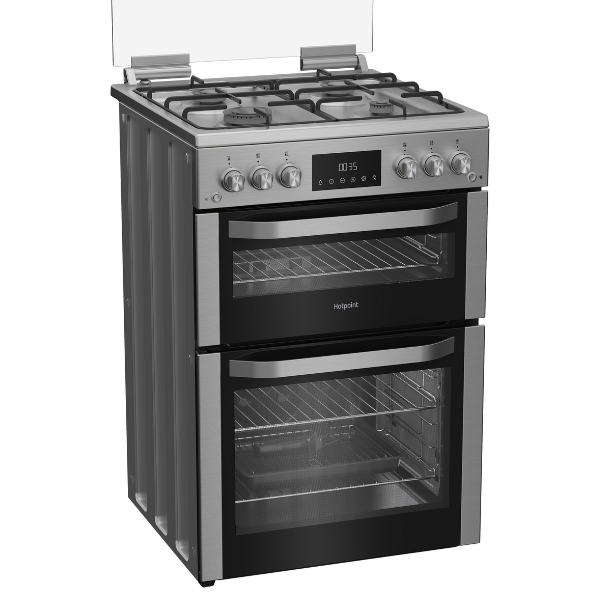 Hotpoint HDG6GDCX 60cm Double Oven Gas Cooker with Gas Hob - Stainless Steel